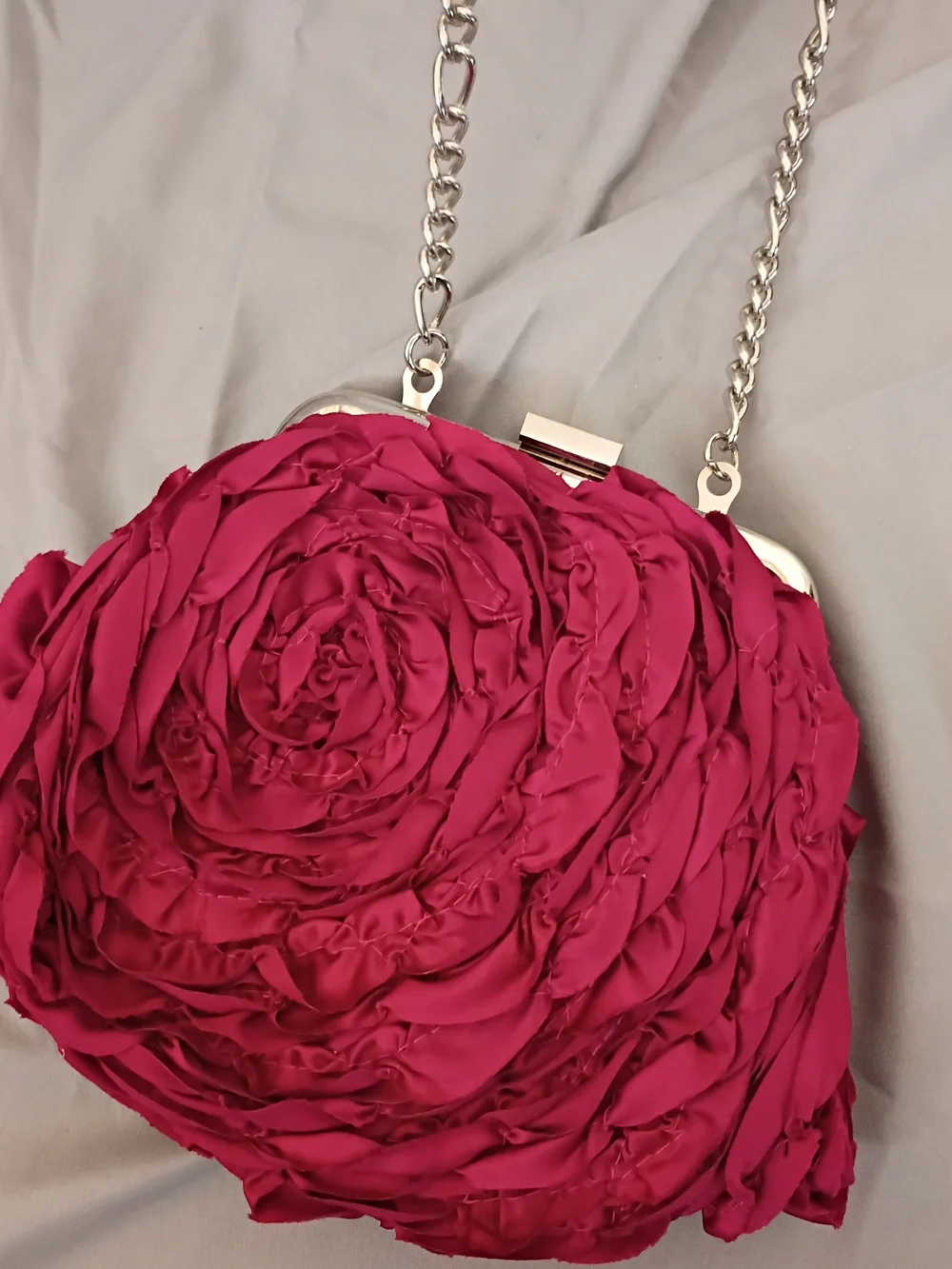 White House Black Market Fuchsia Rose-Embellished Chain Clutch - Picture 4 of 6